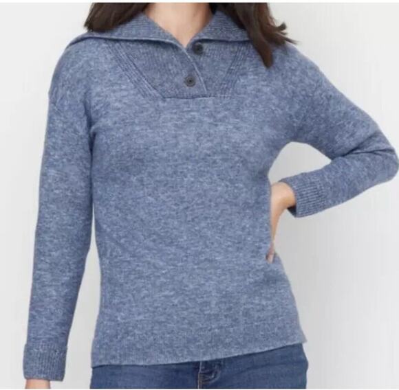 Talbots Sweaters - Talbots Sweater Petite Size LP Breton Button Collar Pullover Oxford Blue Heather